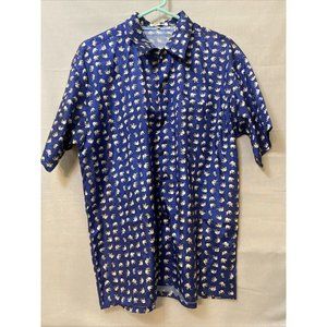 Thia Silk Mens Short Sleeve Button Up Shirt Blue Elephant Print Size Large